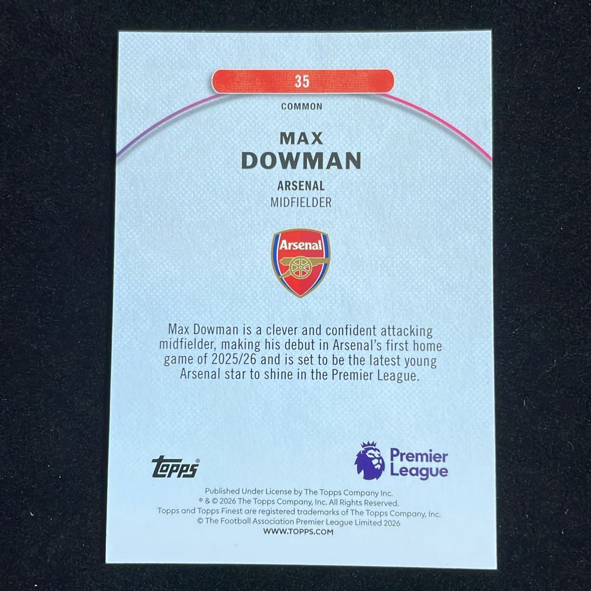 Max Dowman マックス・ダウマン Topps Finest Premier League 2026 
