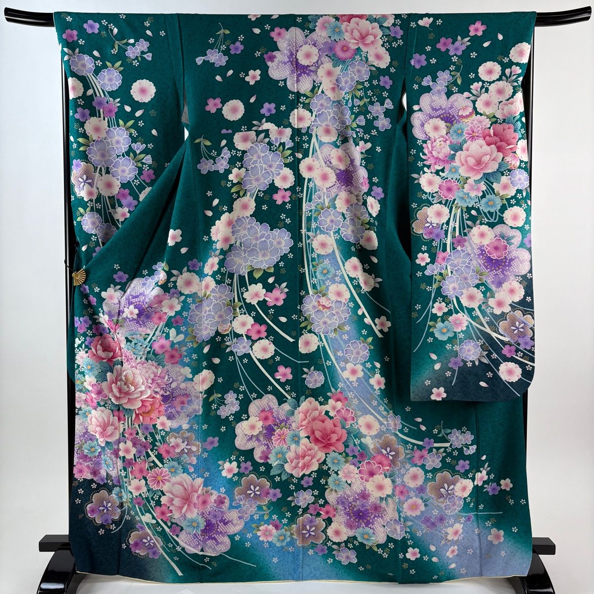 【在庫一掃】 【美品】 振袖 身丈167cm 裄丈68.5cm L 袷 草花 桜 銀通し 刺繍 緑 正絹 逸品 【中古】 11,125円