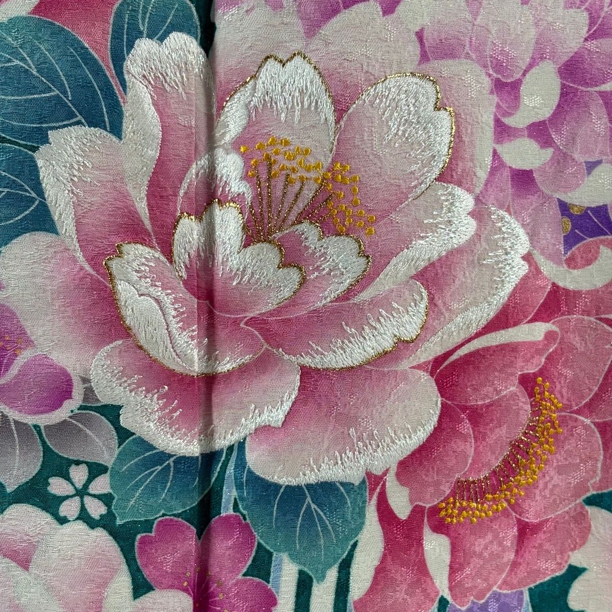 在庫一掃】 【美品】 振袖 身丈167cm 裄丈68.5cm L 袷 草花 桜 銀通し