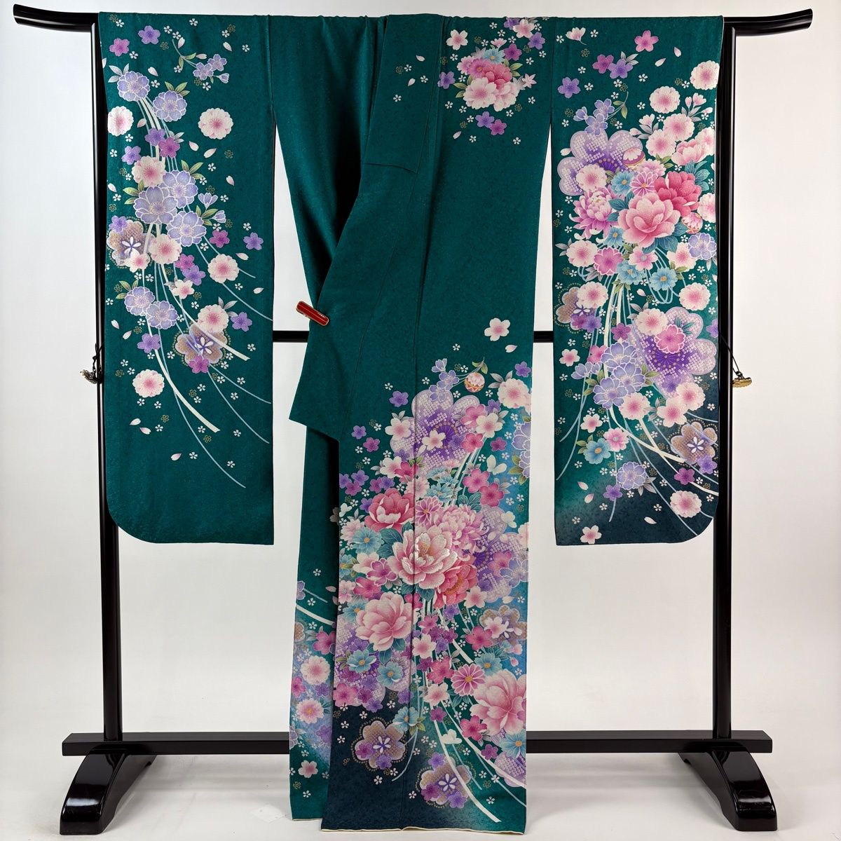 在庫一掃】 【美品】 振袖 身丈167cm 裄丈68.5cm L 袷 草花 桜 銀通し 在庫一掃】 【美品】 振袖 身丈167cm 裄丈68.5cm L 袷 草花 桜 銀通し
