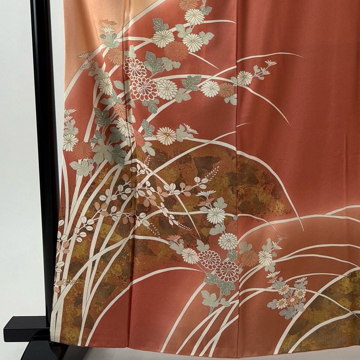 在庫一掃】 訪問着 身丈163.5cm 裄丈66cm M 袷 菊 萩 金糸 金彩