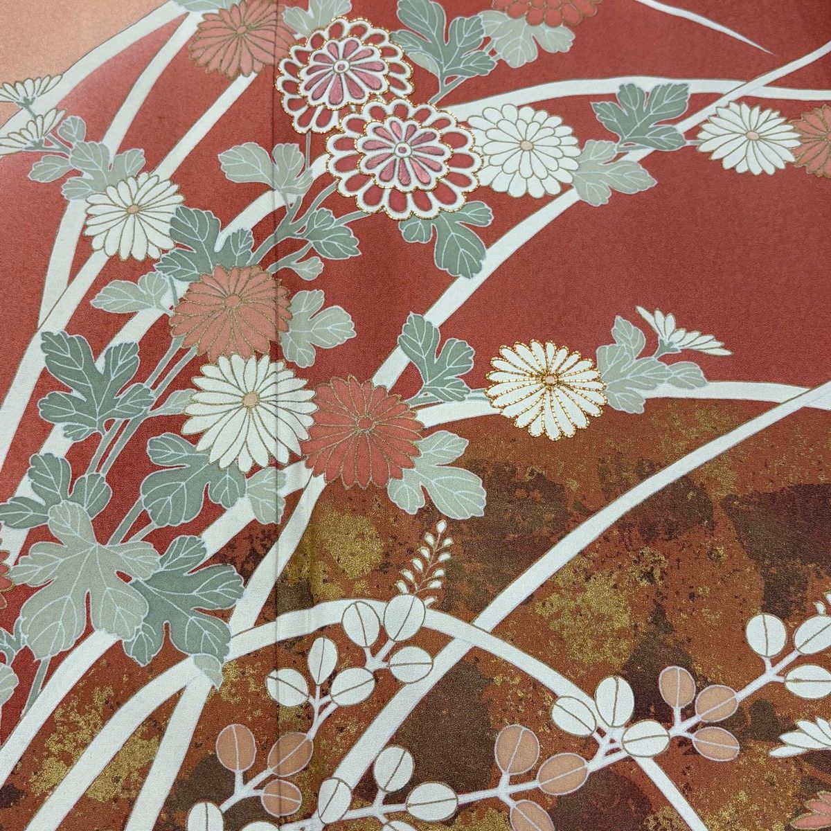 在庫一掃】 訪問着 身丈163.5cm 裄丈66cm M 袷 菊 萩 金糸 金彩