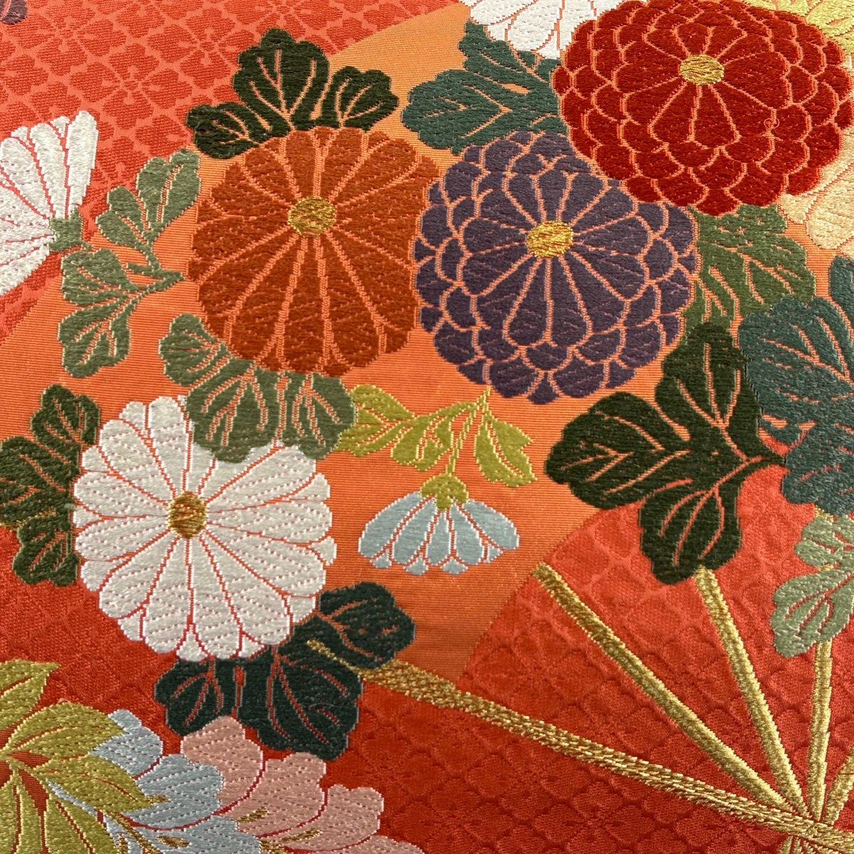 在庫一掃】 【美品】 袋帯 名品 関西仕立て 扇 草花 唐織 金糸