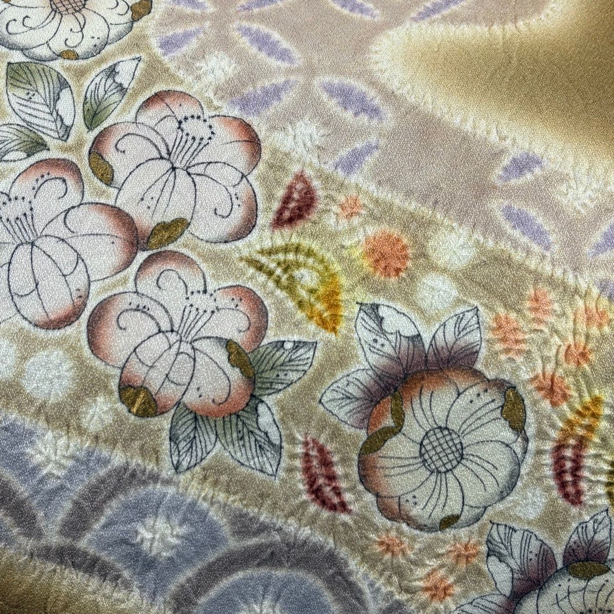 在庫一掃】 袋帯 名品 辻が花 有職文様 絞り 箔 茶色 お太鼓柄 正絹