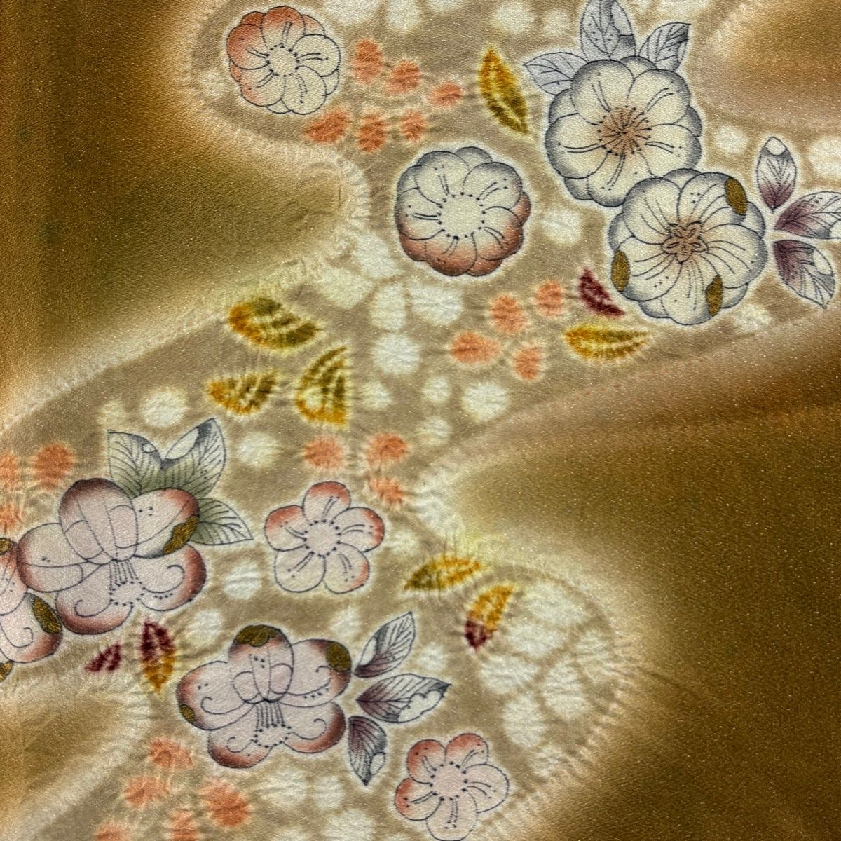 在庫一掃】 袋帯 名品 辻が花 有職文様 絞り 箔 茶色 お太鼓柄 正絹