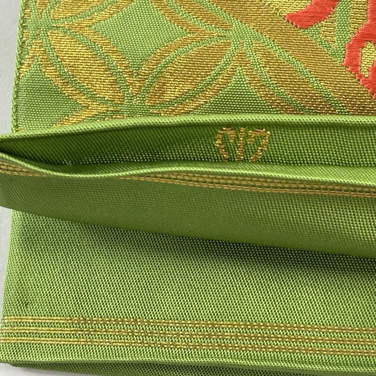 在庫一掃】 袋帯 名品 川島織物 落款 関西仕立て 菊 七宝文 刺繍 金