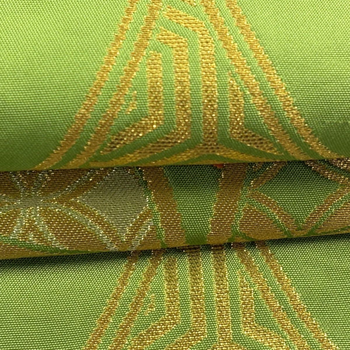 在庫一掃】 袋帯 名品 川島織物 落款 関西仕立て 菊 七宝文 刺繍 金