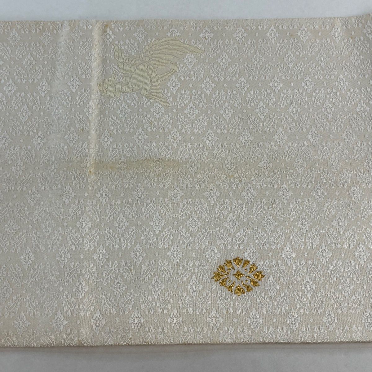 在庫一掃】 袋帯 逸品 桐竹鳳凰 花菱 金糸 唐織 クリーム お太鼓柄