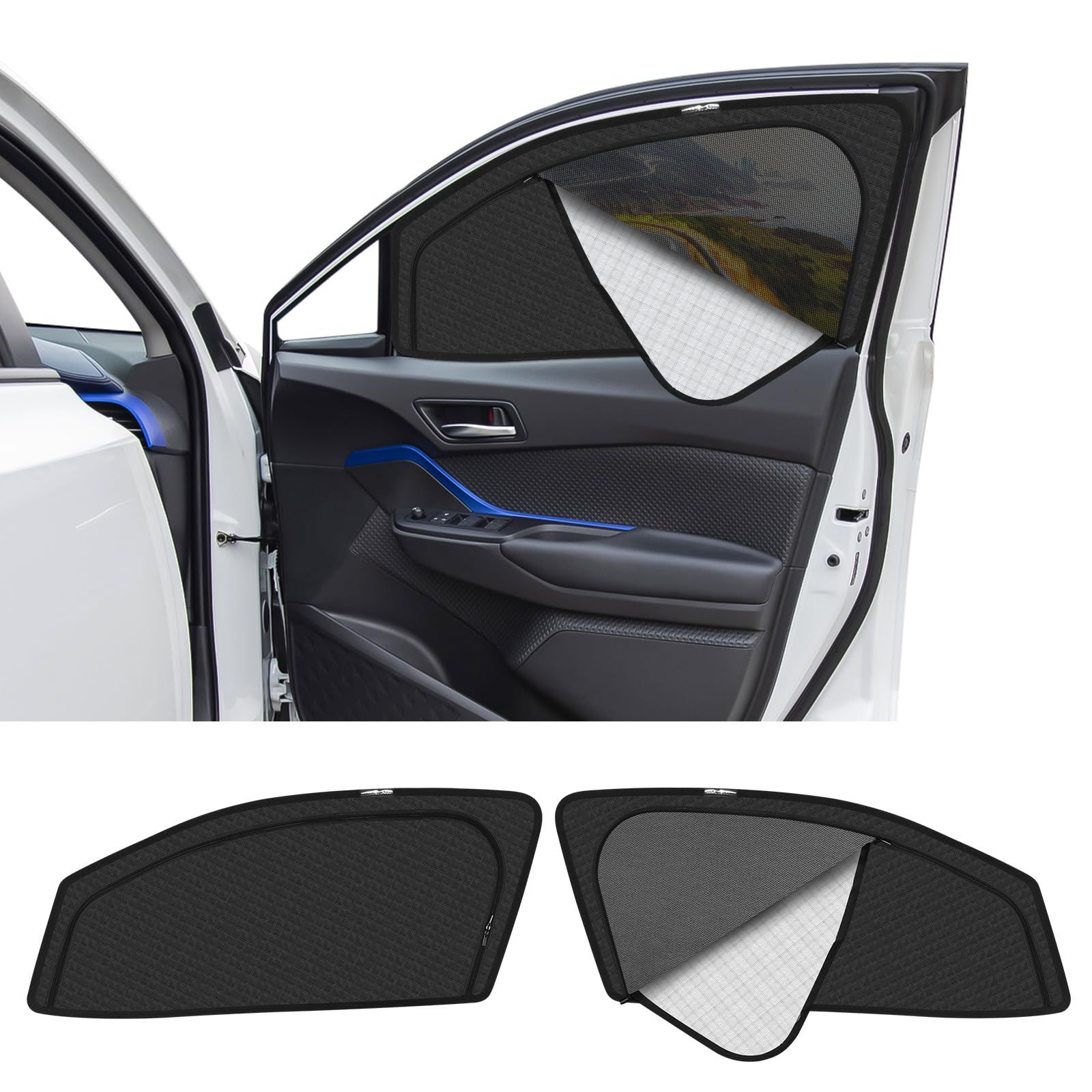 新型 C-HR 専用 サンシェード マグネット式 サイド用 車種専用 2in1一体式 カーシェード CHR NGX10 NGX50 ZYX11 メッシュカーテン 換気 断熱 日除け メッシュサンシェード 日焼け防止 UVカット 遮光カーテン 日差し 紫外線 0
