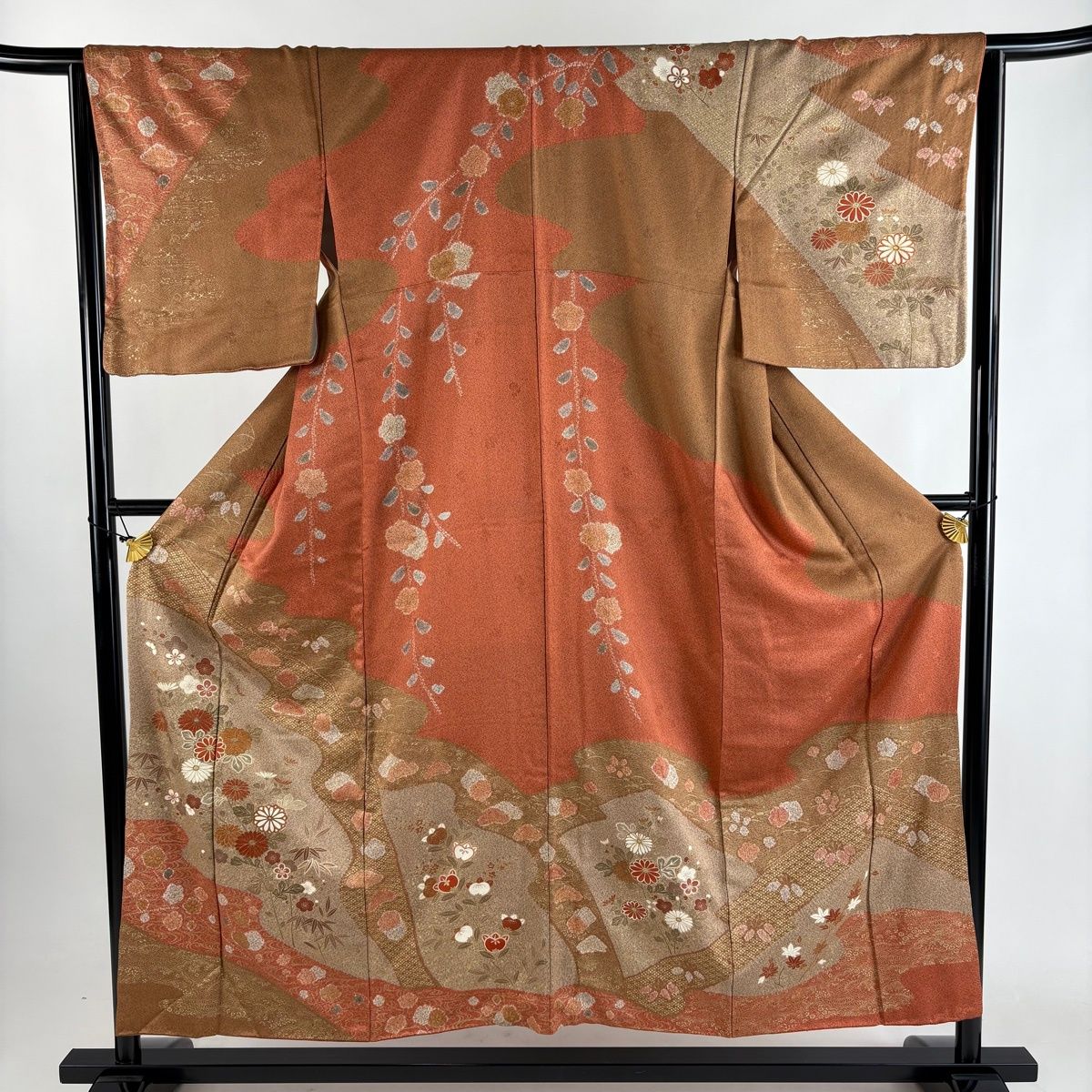 在庫一掃】 訪問着 身丈155cm 裄丈63cm S 袷 菊 松竹梅 金彩 染め分け