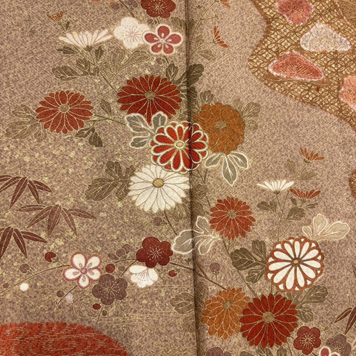 在庫一掃】 訪問着 身丈155cm 裄丈63cm S 袷 菊 松竹梅 金彩 染め分け