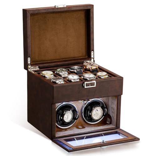 ワインディングマシーン (2本巻き)（2本巻き＋8本収納) (4本巻き＋6本収納) ウォッチワインダー 新型の腕時計自動巻き上げ機、男女の腕時計は全部使えます (D02:ブラウン2＋8F) 1