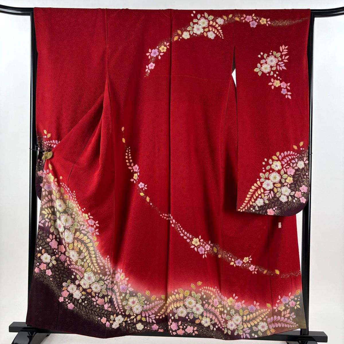 【在庫一掃】 振袖 身丈157.5cm 裄丈65cm M 袷 徳永憲峯 落款 辻が花 金彩 ぼかし 赤 正絹 逸品 【中古】 12,001円