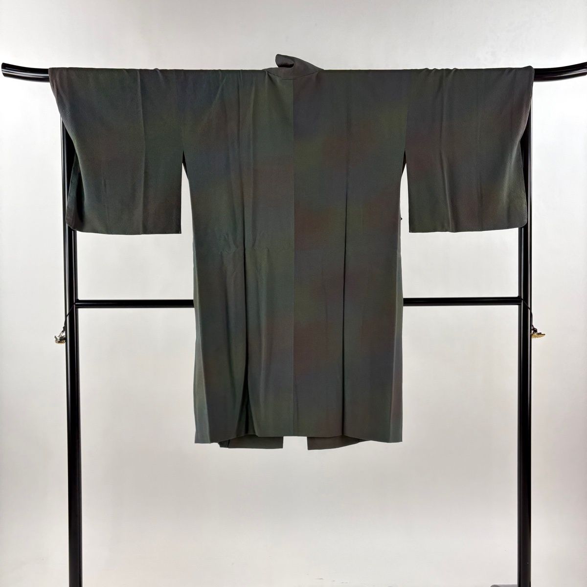 【在庫一掃】 【美品】 道中着 身丈103.5cm 裄丈70cm L 和装コート 鈴乃屋 矢光 落款 ぼかし 灰緑 正絹 逸品 【中古】