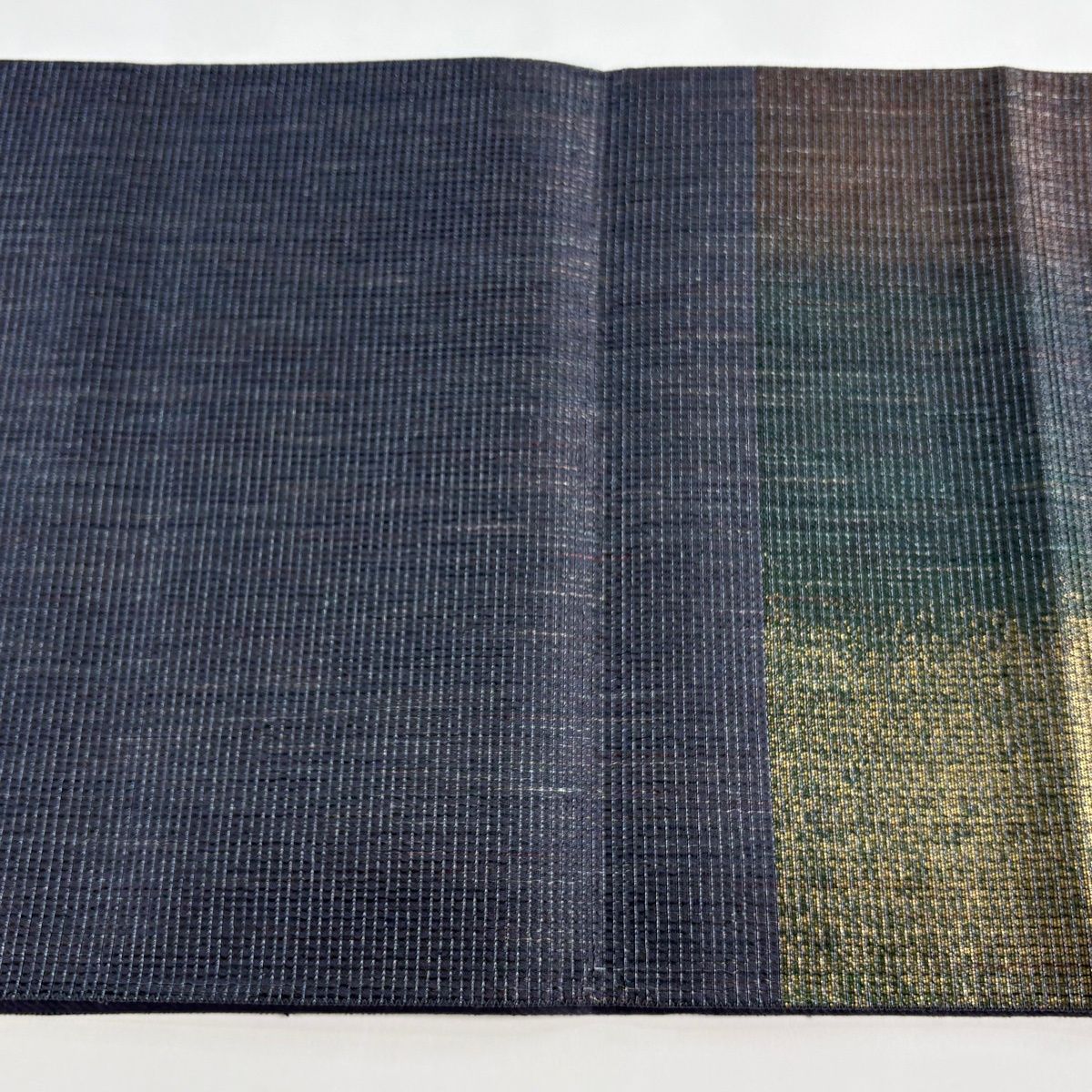 専用帯6322 ●中村乃武夫 高級 正絹 六通 袋帯 在庫一掃】 【美品】 袋帯 逸品 中村乃武夫 落款 縦縞 箔 灰緑 六通