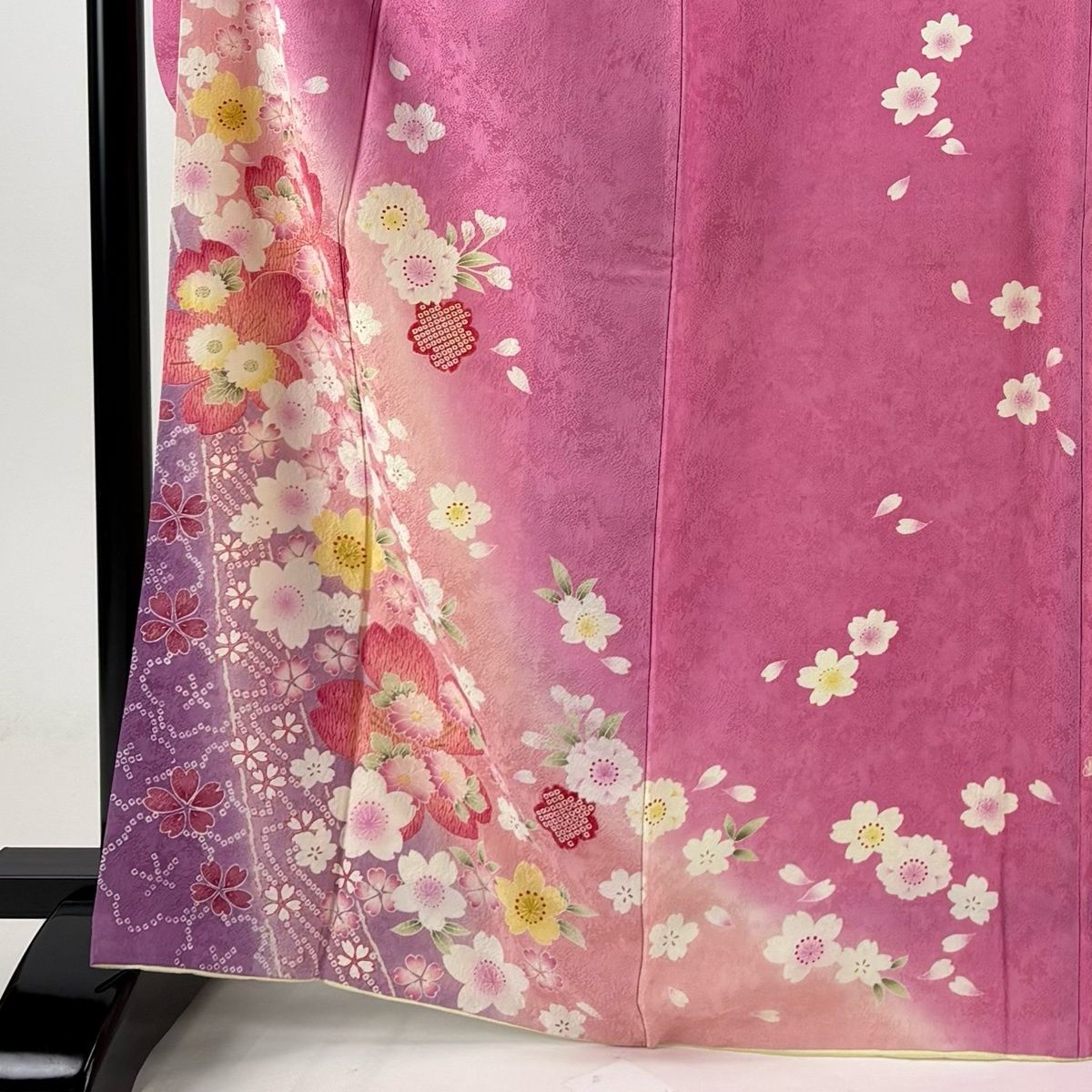 SO-228☆正絹 絞り 中振袖セット6点 桜柄❣️ 身丈166㎝ 裄66.8㎝ 在庫一掃】 振袖 身丈166.5cm 裄丈66cm M 袷 桜 鹿子柄 金彩 ぼかし