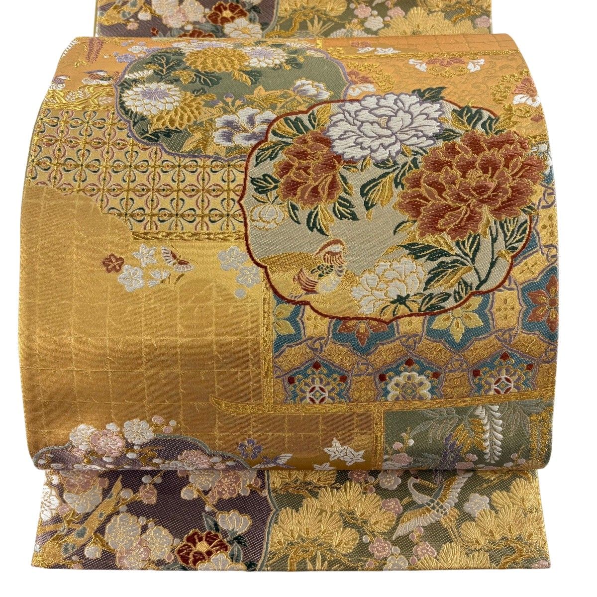 在庫一掃】 【美品】 袋帯 逸品 落款 証紙 市田ひろみ 牡丹 鴛鴦 金糸