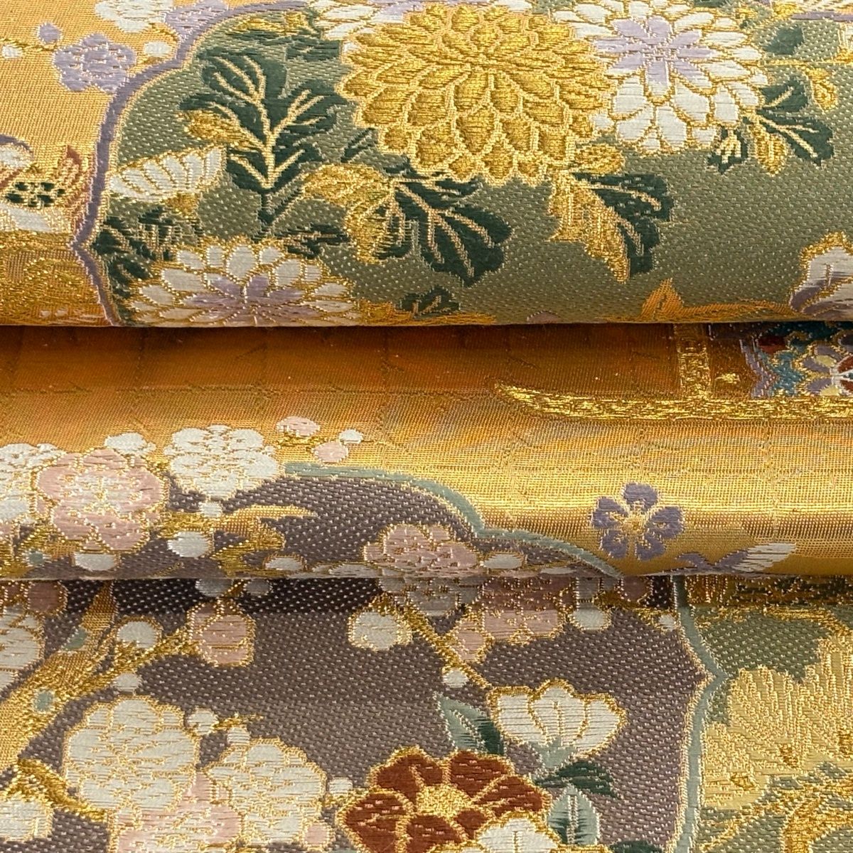 在庫一掃】 【美品】 袋帯 逸品 落款 証紙 市田ひろみ 牡丹 鴛鴦 金糸