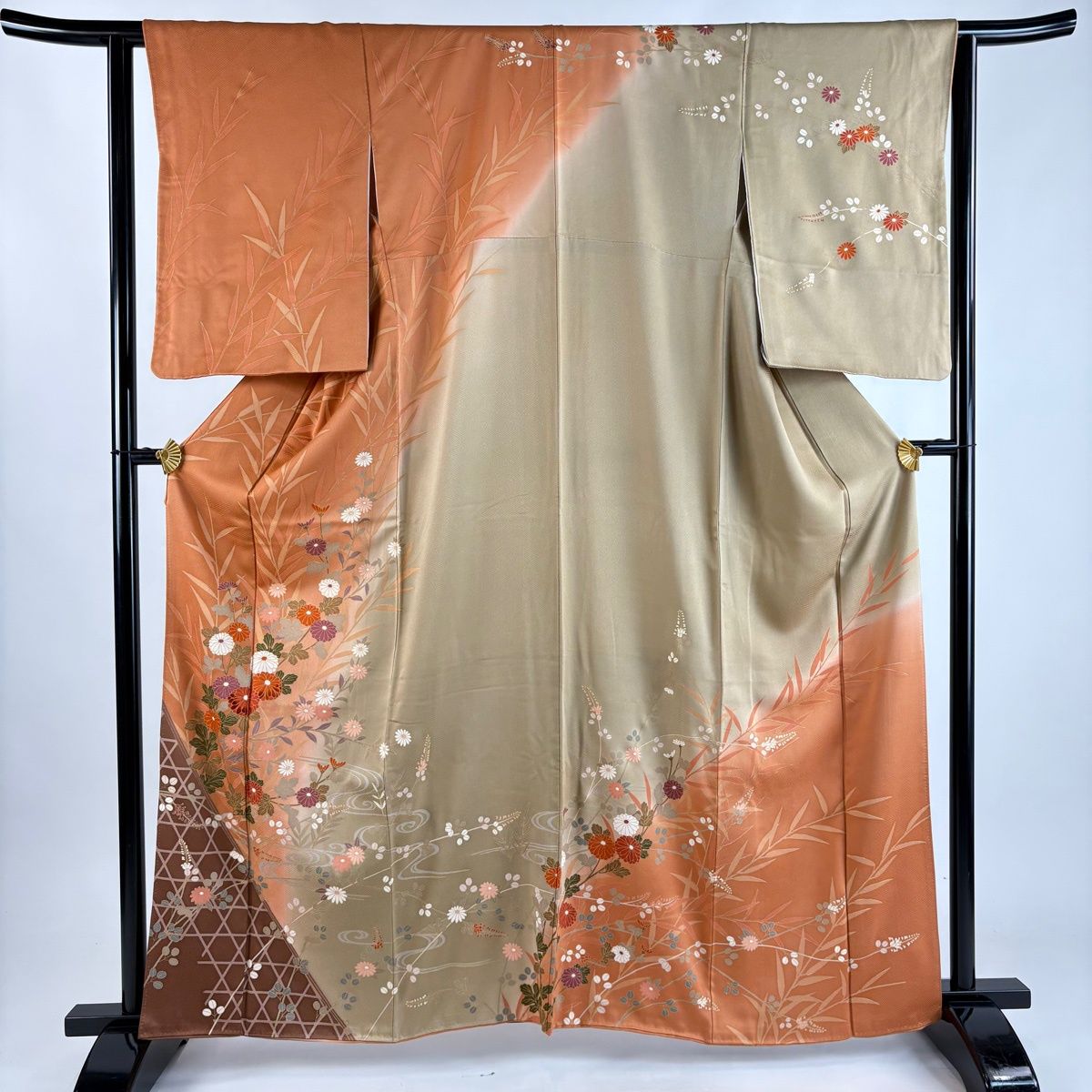 在庫一掃】 訪問着 身丈162cm 裄丈63cm S 袷 菊 流水 金彩 刺繍