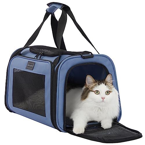 Petsfit ペットキャリーバッグ 猫小型犬対応 猫キャリーバッグ 折りたたみ 軽量通気性メッシュ 手提肩掛けスーツケース 飛び出し防止リード付き 旅行／通院／災害避難／電車移動に ブルー Sサイズ 0