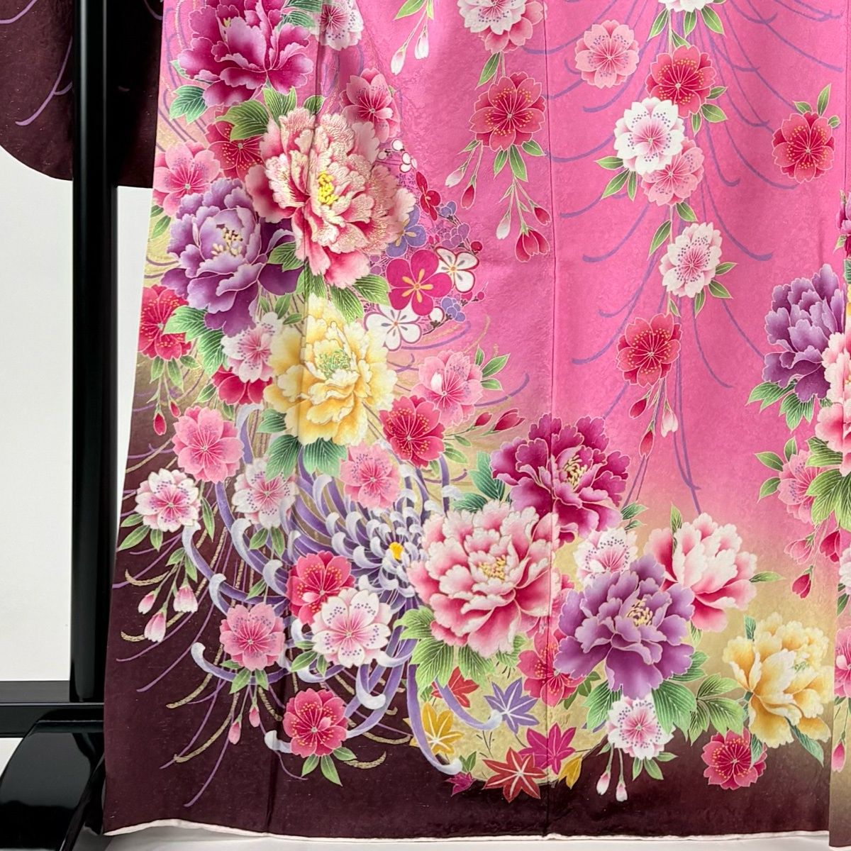 在庫一掃】 【美品】 振袖 身丈168cm 裄丈75cm L 袷 草花 枝垂れ桜 銀