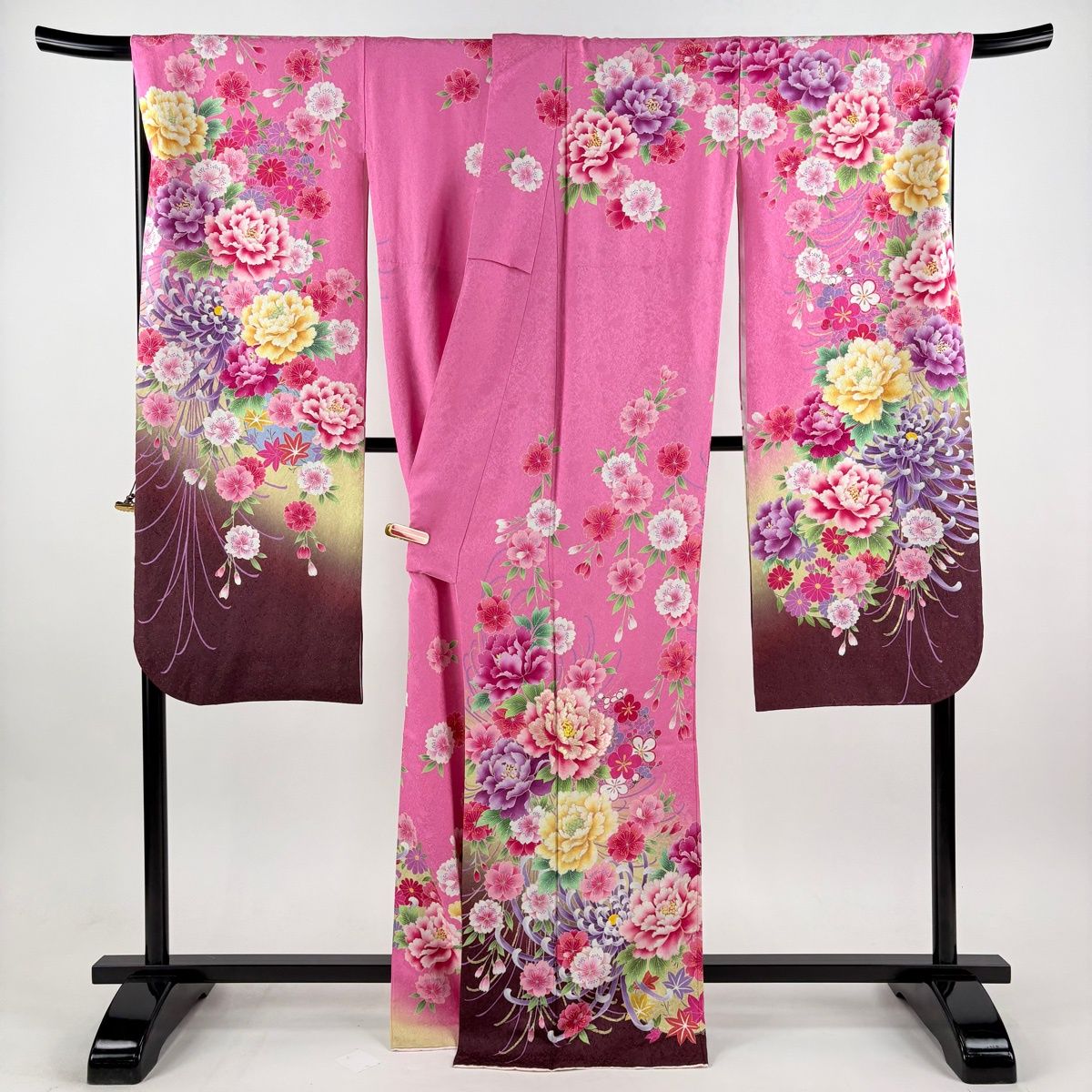 在庫一掃】 【美品】 振袖 身丈168cm 裄丈75cm L 袷 草花 枝垂れ桜 銀