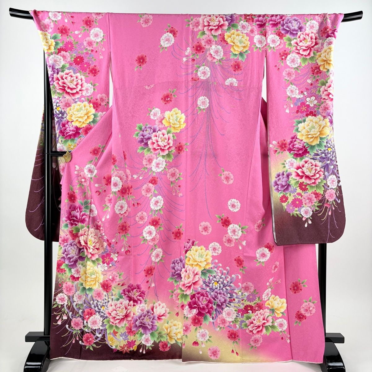 在庫一掃】 【美品】 振袖 身丈168cm 裄丈75cm L 袷 草花 枝垂れ桜 銀
