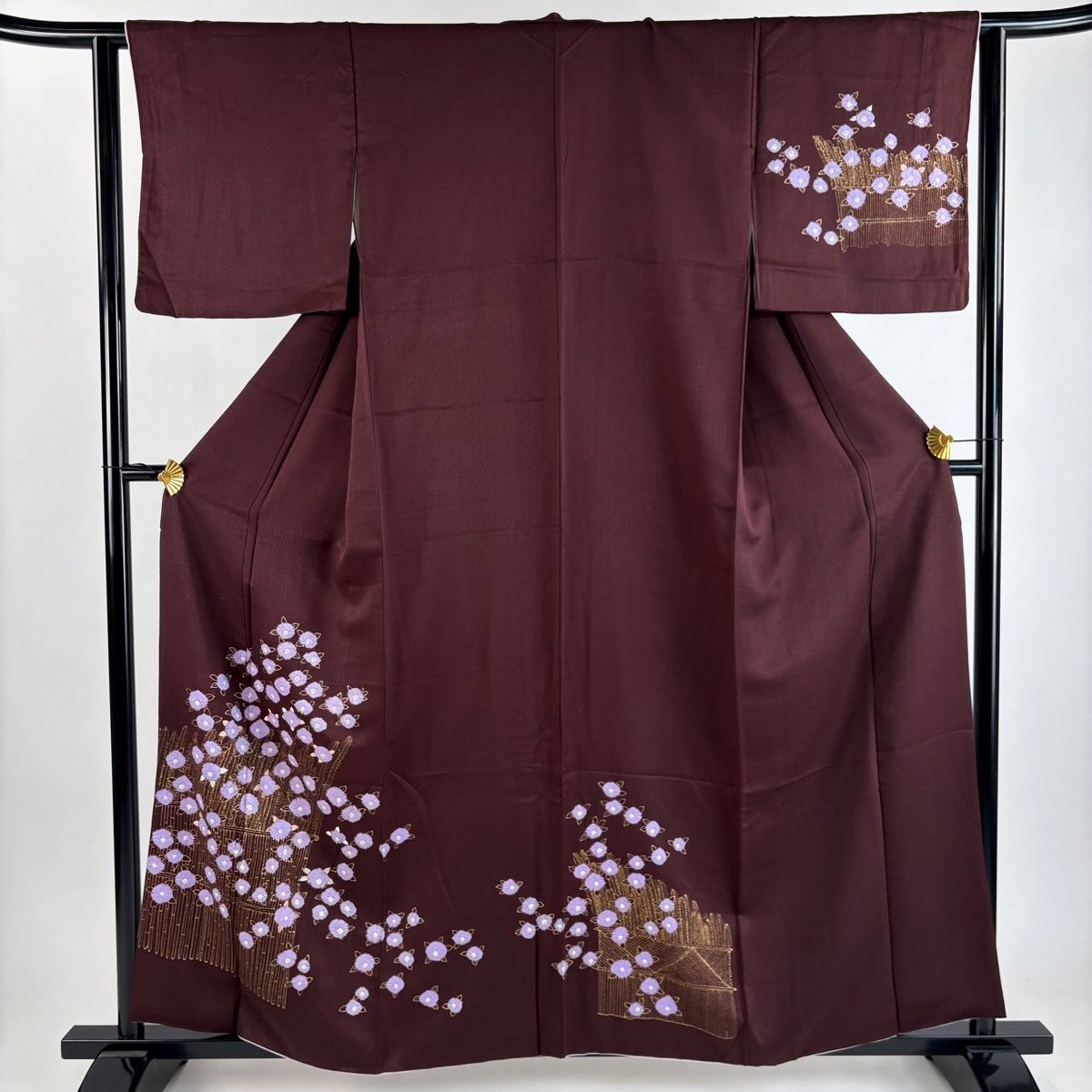 在庫一掃】 付下げ 身丈158.5cm 裄丈62.5cm S 袷 草花 柴垣 金彩 絞り