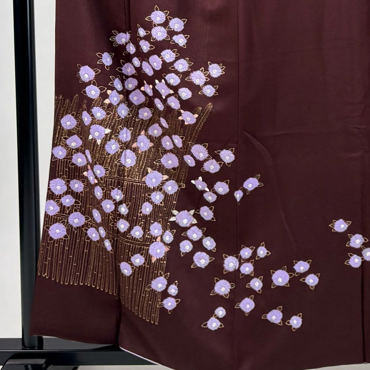 在庫一掃】 付下げ 身丈158.5cm 裄丈62.5cm S 袷 草花 柴垣 金彩 絞り
