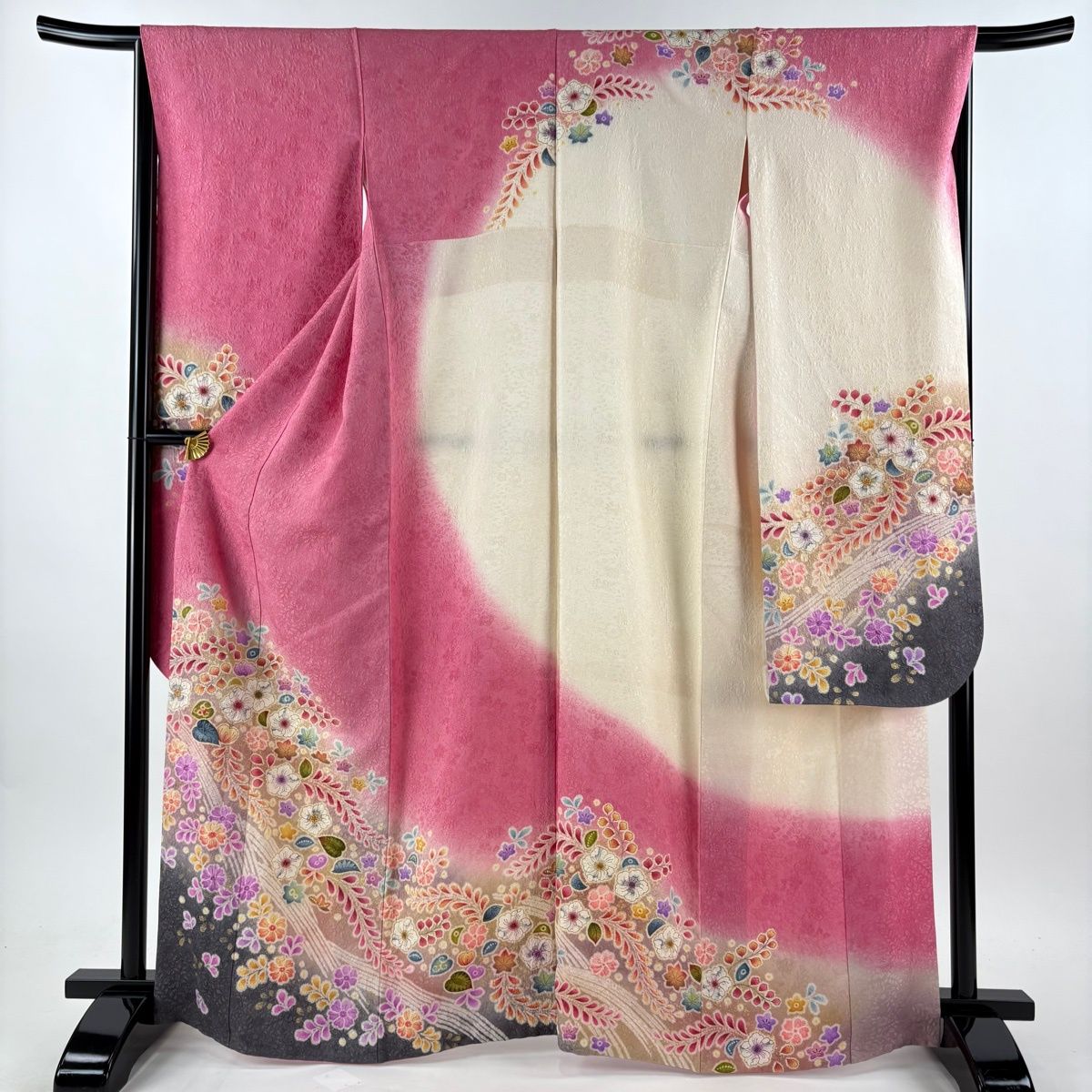 在庫一掃】 振袖 身丈165.5cm 裄丈66.5cm M 袷 辻が花 波 金通し 金彩