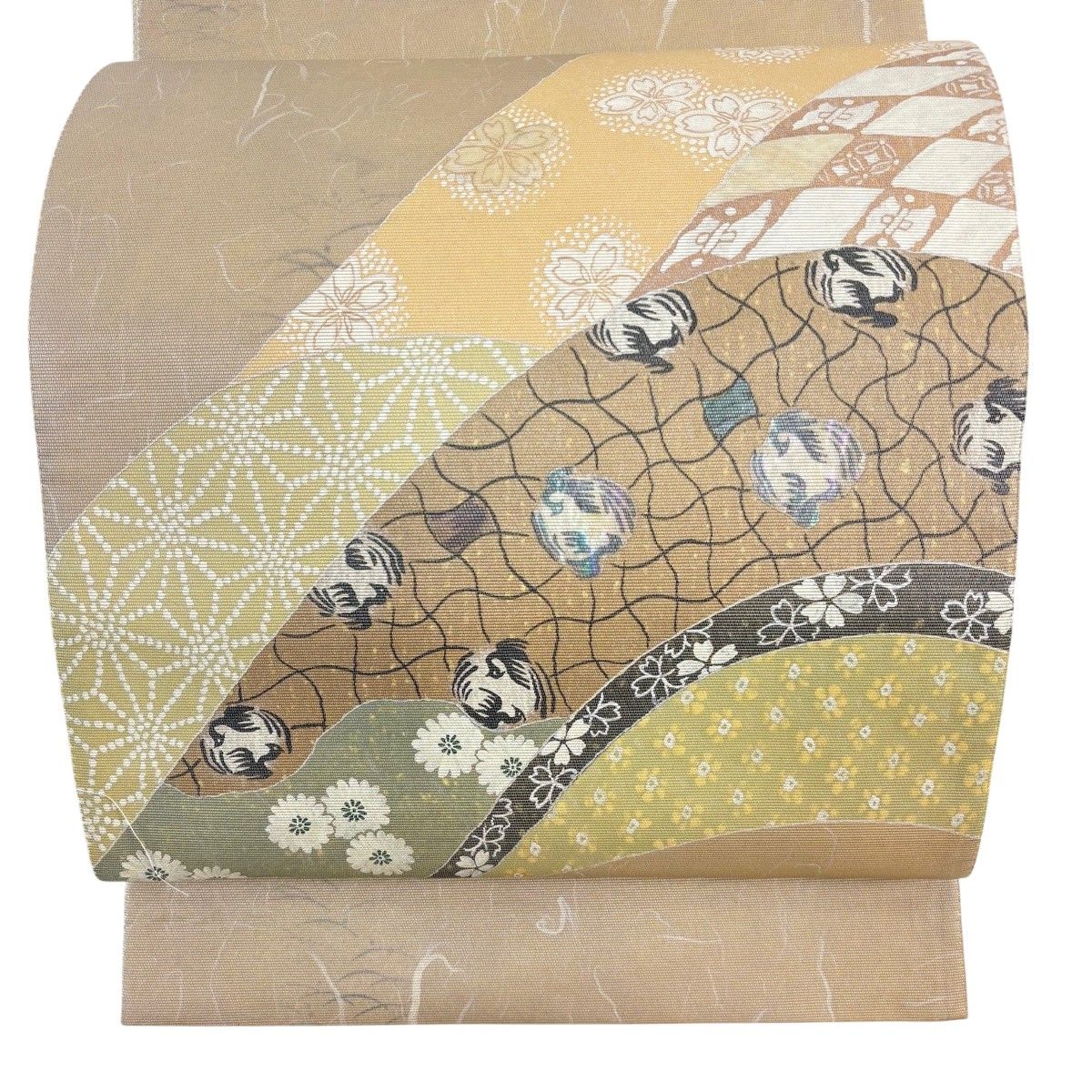 在庫一掃】 【美品】 袋帯 名品 やまと 桜 鳥 螺鈿箔 箔 ベージュ