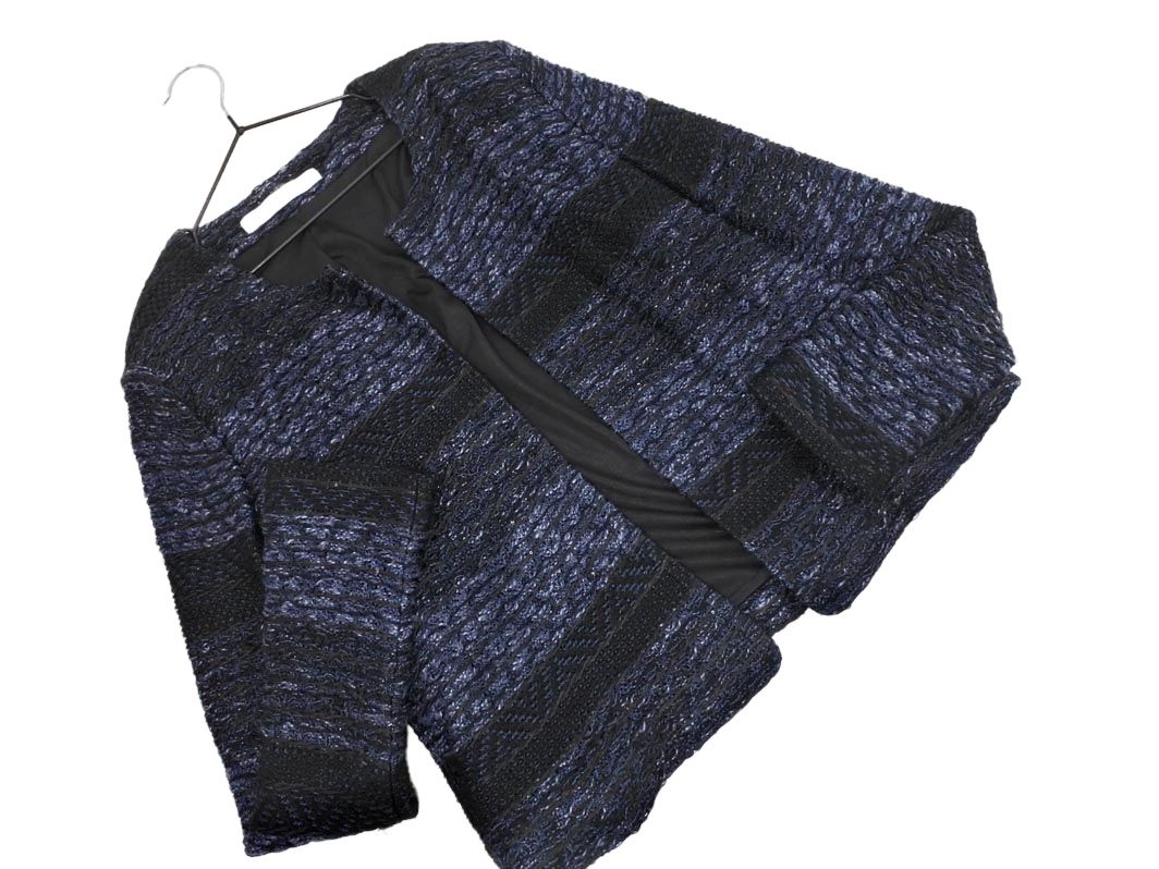 theory luxe セオリーリュクス リネン混 ボーダー ノーカラー