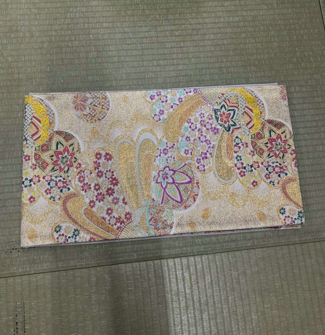 49 帯 袋帯 振袖 成人式 桜柄 花柄 ゴールド ピンク 和装 テーブル