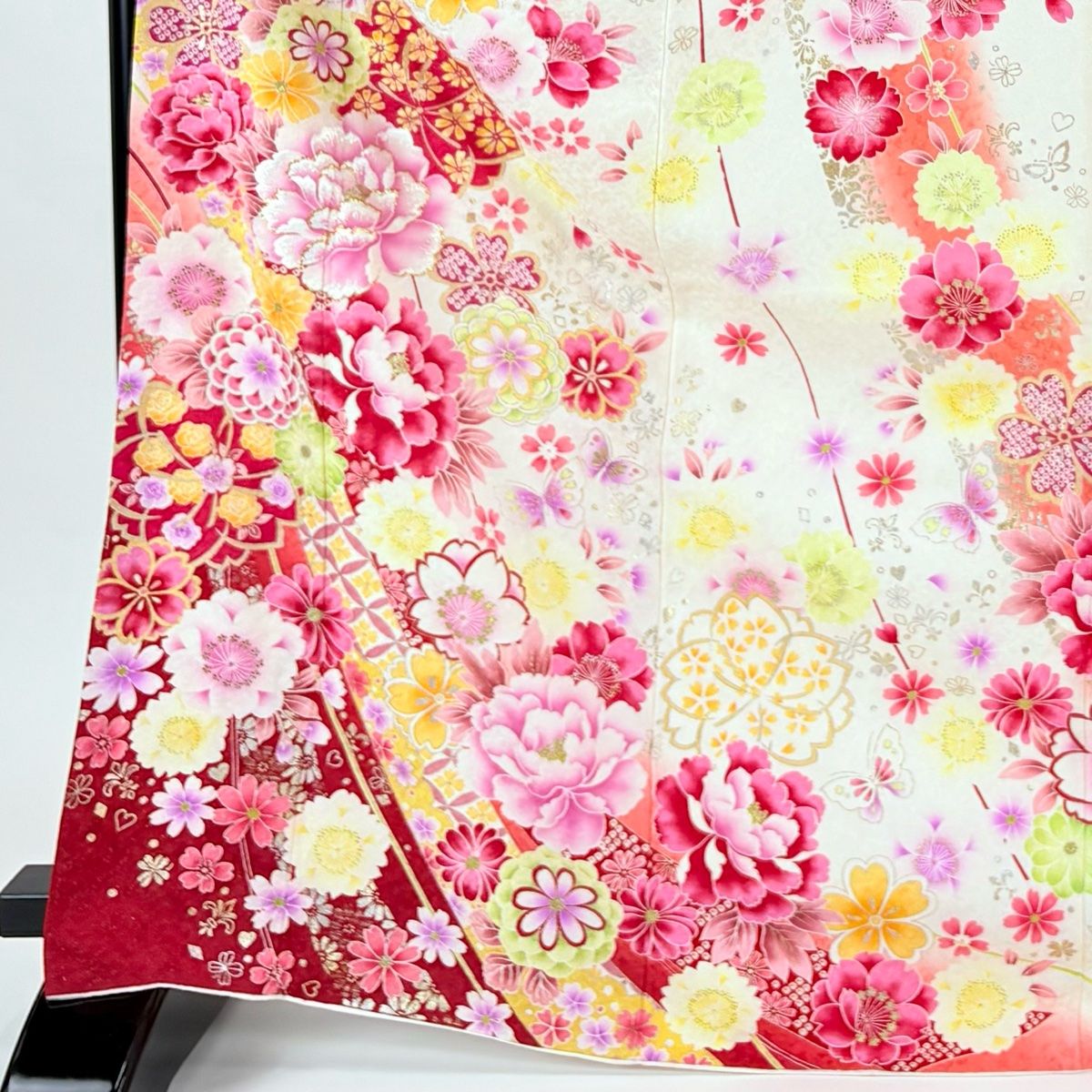 在庫一掃】 振袖 身丈169.5cm 裄丈68.5cm L 袷 牡丹 桜 銀通し 金銀彩 