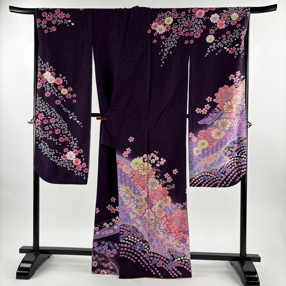 在庫一掃】 【美品】 振袖 身丈166.5cm 裄丈69cm L 袷 桜 熨斗 銀通し