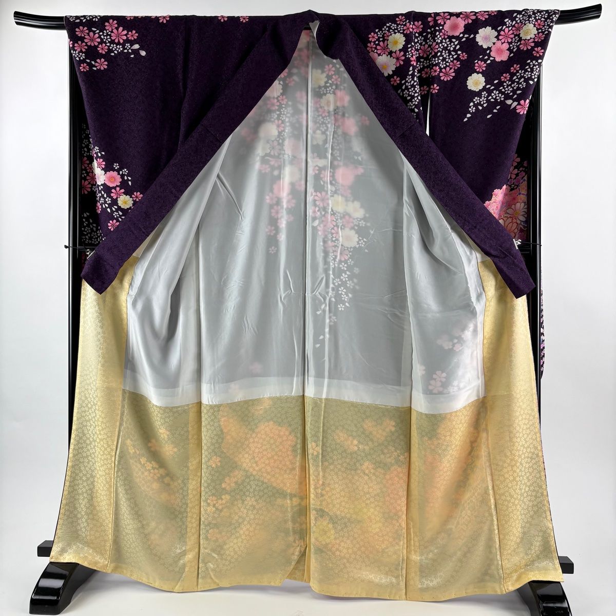 在庫一掃】 【美品】 振袖 身丈166.5cm 裄丈69cm L 袷 桜 熨斗 銀通し