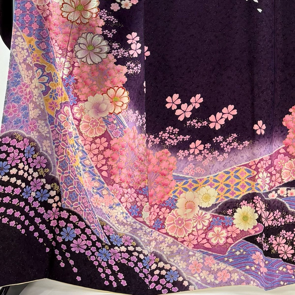 在庫一掃】 【美品】 振袖 身丈166.5cm 裄丈69cm L 袷 桜 熨斗 銀通し