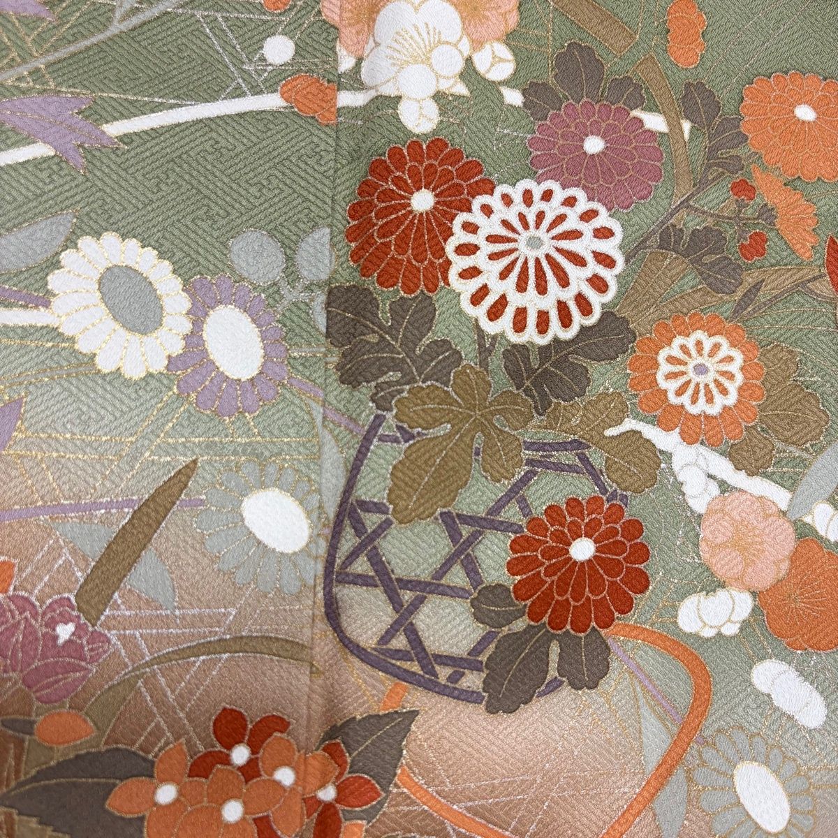 在庫一掃】 訪問着 身丈159cm 裄丈63.5cm S 袷 花籠 籠目 金銀彩