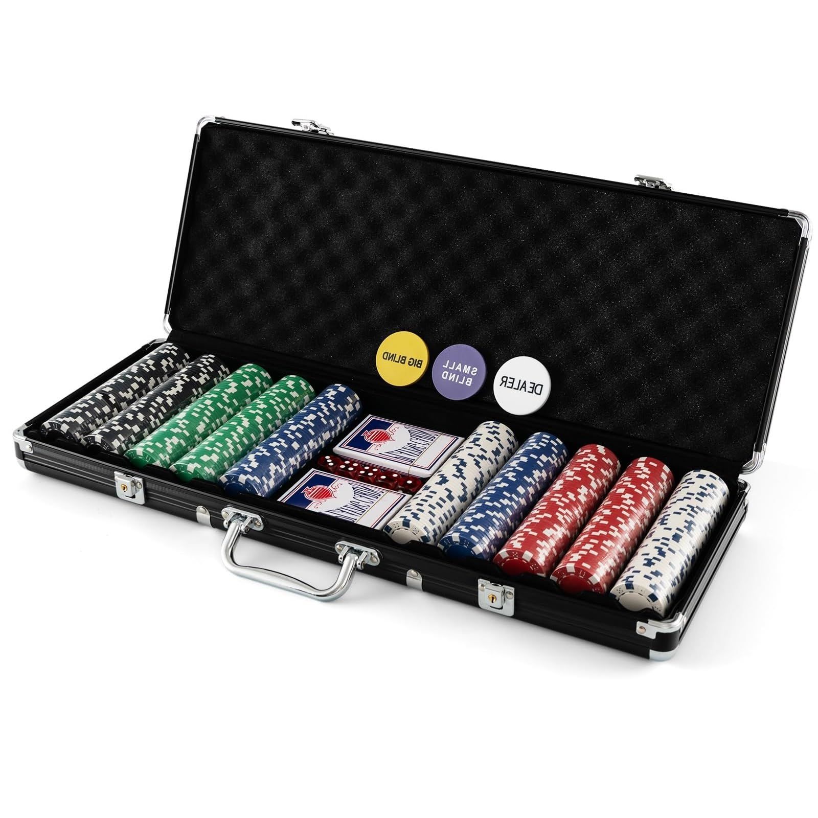 COSTWAY ポーカーセット 500枚チップ 数字無し マット付き ポーカーチップ カジノチップ テーブルゲーム カジノセット ブラックケース 0