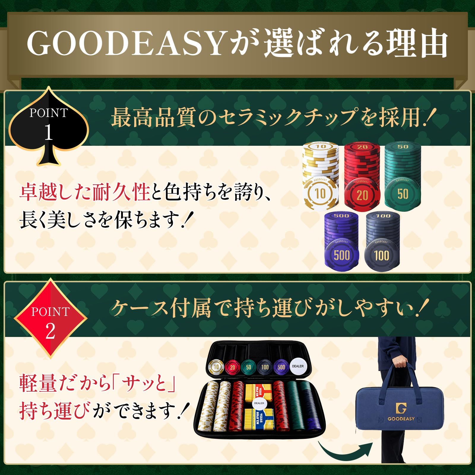 GOODEASY ポーカーチップ 300枚 セラミックチップ ポーカーセット