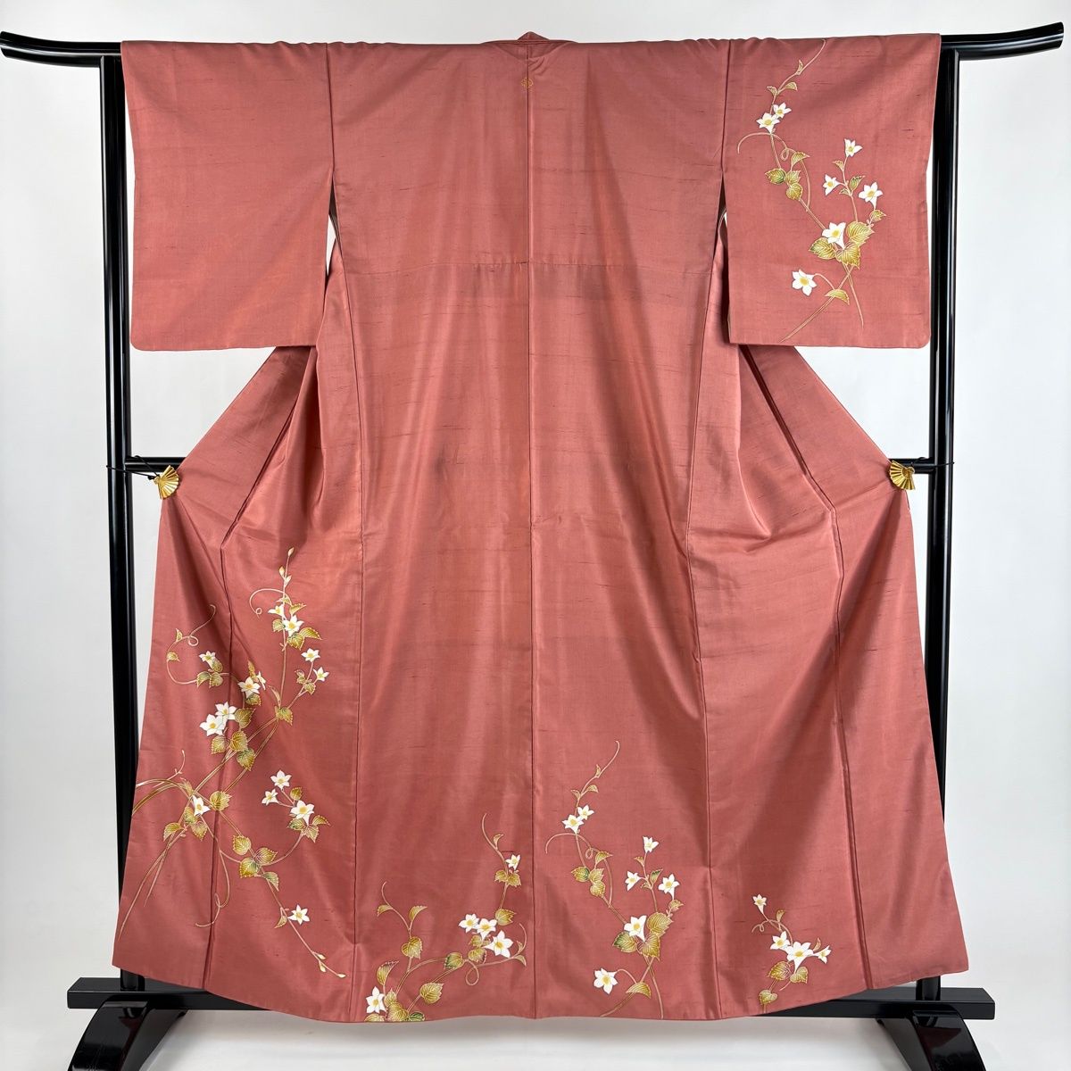 在庫一掃】 付下げ 身丈160.5cm 裄丈63.5cm S 袷 紬地 草花 ピンク