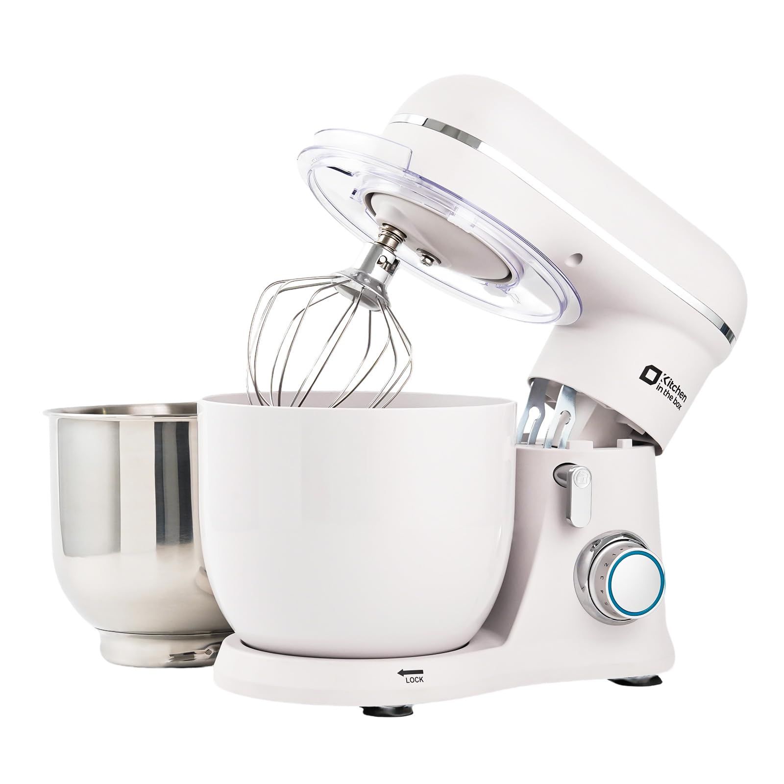 Kitchen in the box スタンドミキサー 3.5L+3.5Lダブルボウル コンパクト 卓上ミキサー 10段階スピード調節 3種類アタッチメント付き 家庭用 業務用 こねる/混ぜる/泡立てる アイボリー 0