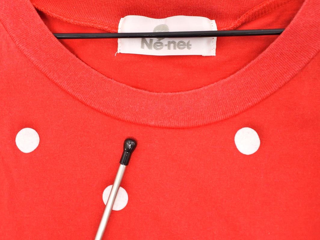 Ne-net ネネット にゃー ドット プリント 長袖 Tシャツ size3/赤