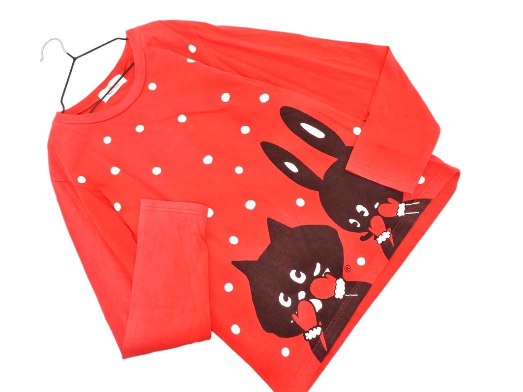 Ne-net ネネット にゃー ドット プリント 長袖 Tシャツ size3/赤
