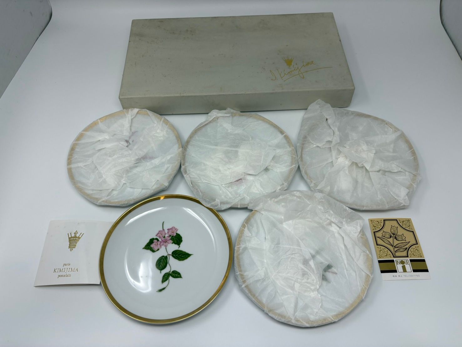 ◇保管品 深川製磁 ケーキ皿 花柄 5枚セット 君島一郎 箱付き 中古扱い