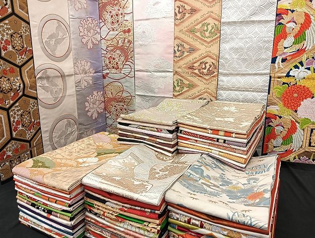 平和屋着物■袋帯 西陣 まとめて100点 鳳凰 向かい鶴 向かい尾長鳥 風景 花柄 楽器 七宝 佐賀錦 金銀糸 など 未使用品有 全て正絹 mmm1155