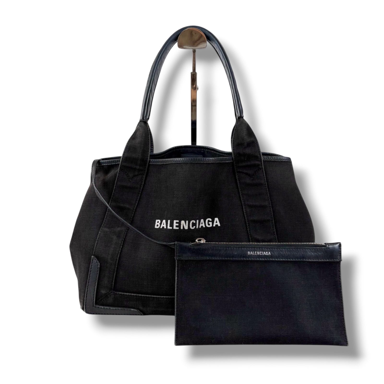 【中】BALENCIAGA ブラック ミニトートバッグ バレンシアガ BALENCIAGA ネイビーカバス S ミニトートバッグ