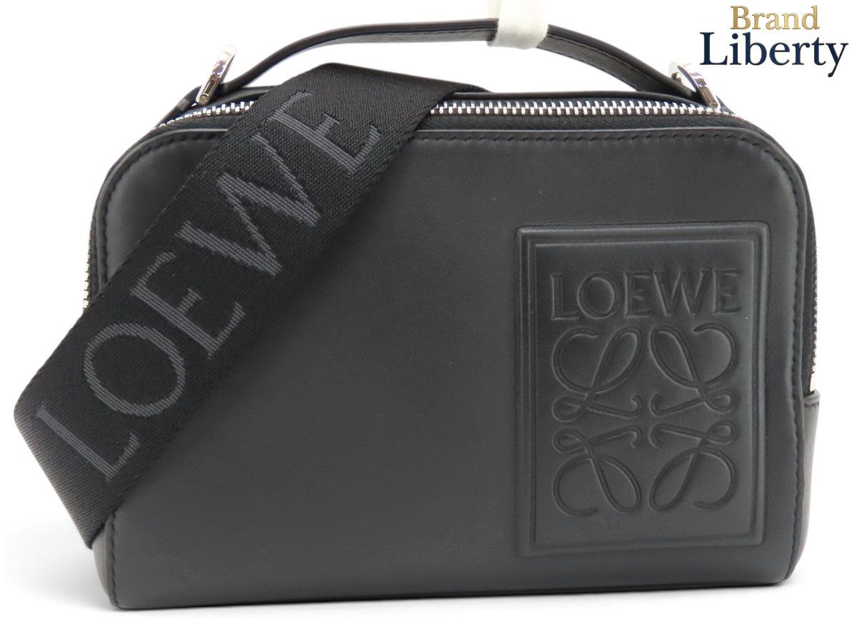 【新品同様】ロエベ LOEWE アナグラム クロスボディ ミニ カメラバッグ サテンカーフ 斜め掛けショルダーバッグ ポシェット ショルダーポーチ ブラック カーフレザー C565R41X05