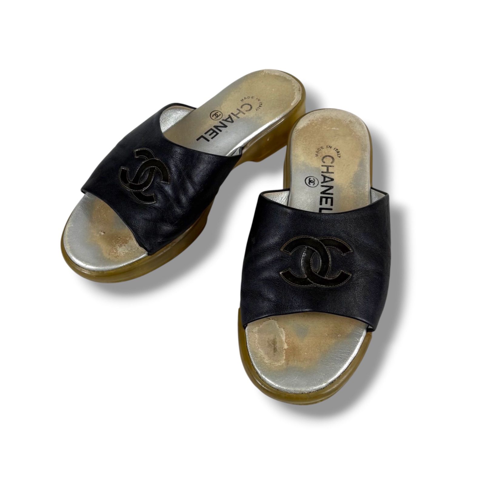 シャネル CHANEL ココマーク レザー スライドサンダル 01P 2001年