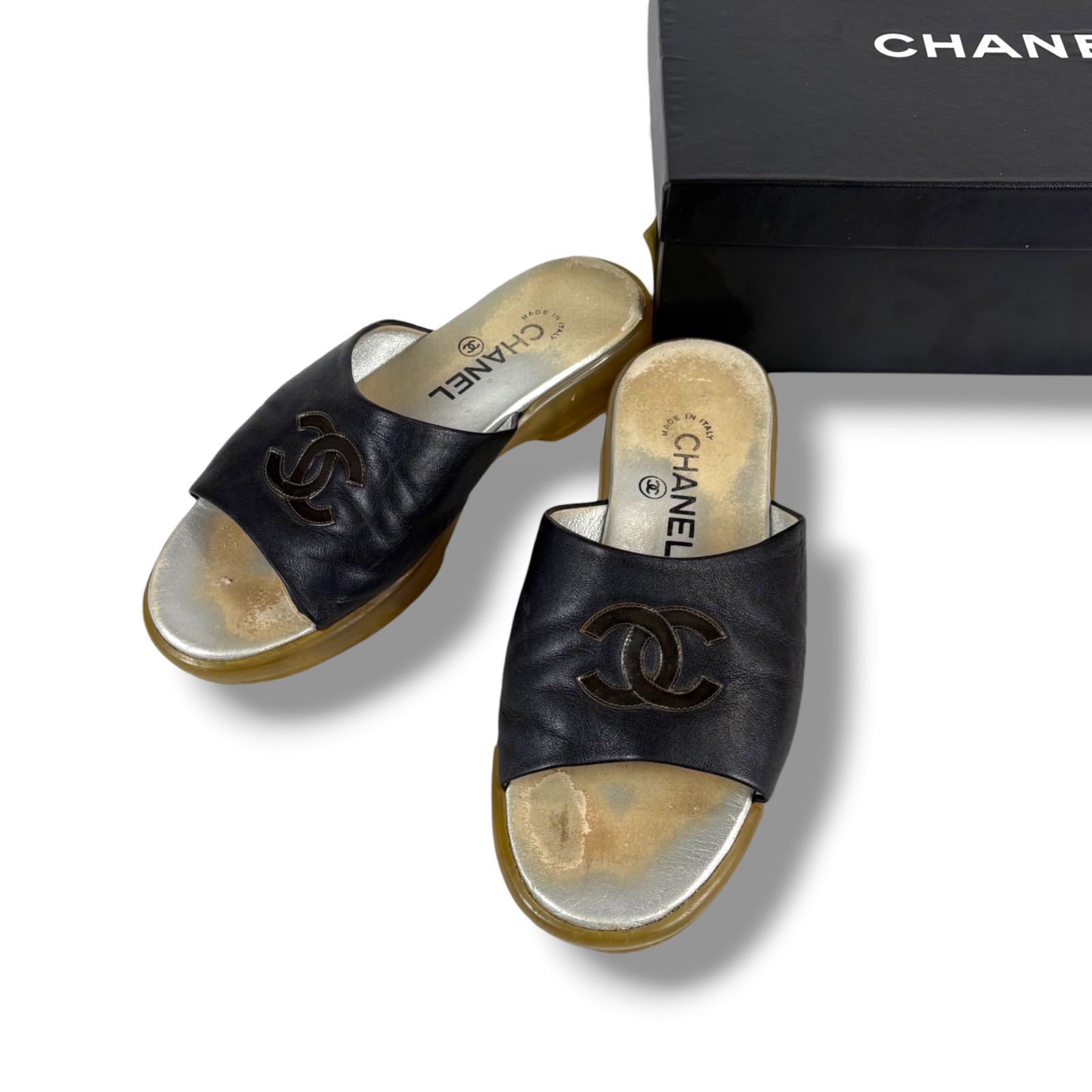 シャネル CHANEL ココマーク レザー スライドサンダル 01P 2001年